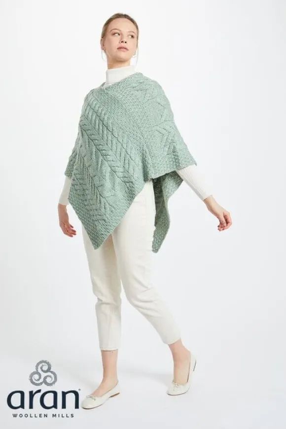 Hot Sweater Shop Aran Supersoft Merino Wool Poncho - Mint