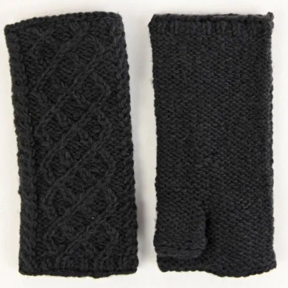 Fashion Sweater Shop Aran Trellis Handwarmers Charcoal