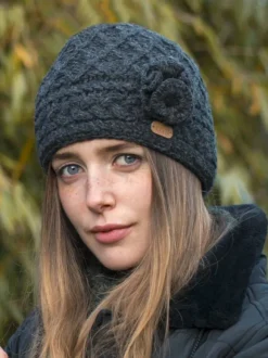 Discount Sweater Shop Aran Trellis Pullon Hat Charcoal