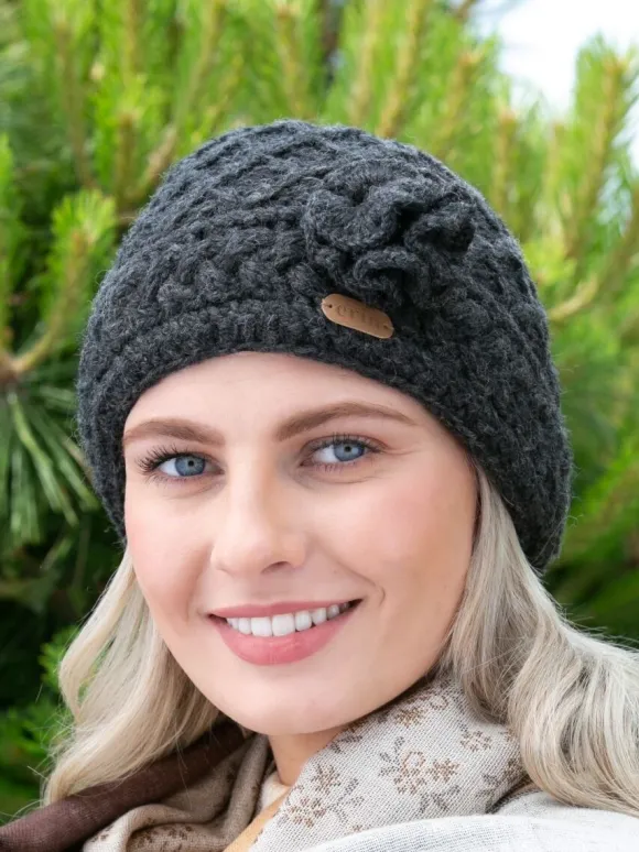 Discount Sweater Shop Aran Trellis Pullon Hat Charcoal