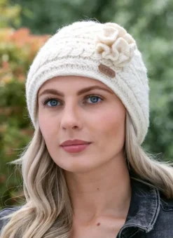 Outlet Sweater Shop Aran Trellis Pullon Hat Natural White