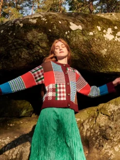 Online Sweater Shop Autumn Patchwork Cardigan 100% Fine Merino Wool