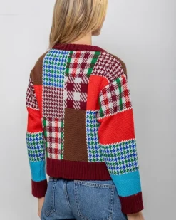 Online Sweater Shop Autumn Patchwork Cardigan 100% Fine Merino Wool