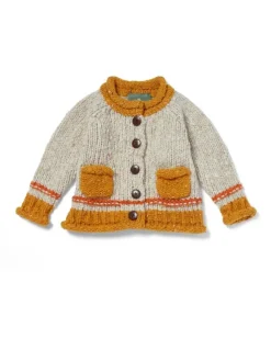 Hot Sweater Shop Baby Roll Neck Cardigan Natural Mustard