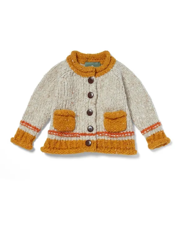 Hot Sweater Shop Baby Roll Neck Cardigan Natural Mustard