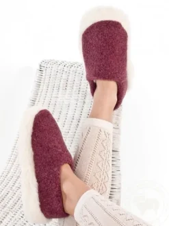 Fashion Sweater Shop Burgandy Wool Slippers
