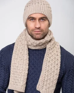 Hot Sweater Shop Cable Knit Aran Scarf Merino Wool - Parsnip