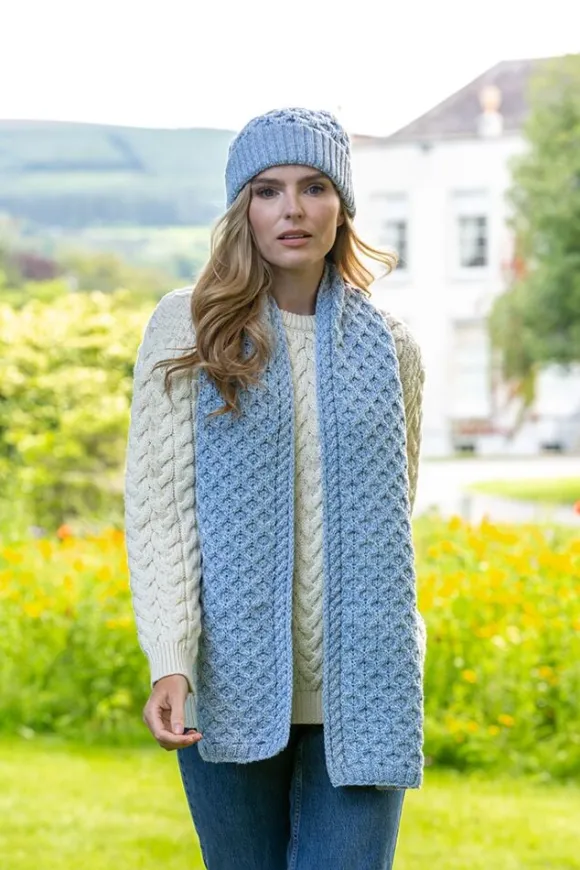 Outlet Sweater Shop Cable Knit Aran Scarf Sky Blue