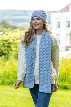 Outlet Sweater Shop Cable Knit Aran Scarf Sky Blue