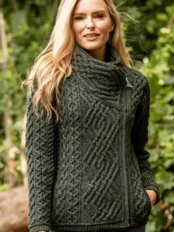 Sale Sweater Shop Cable Knit Side Jacket Green
