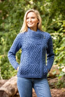 Best Sweater Shop Cable Knit Side Zip Cardigan Royal Blue