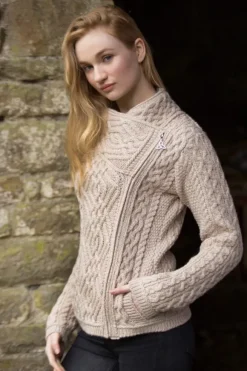Fashion Sweater Shop Cable Knit Side Zip Cardigan Parsnip