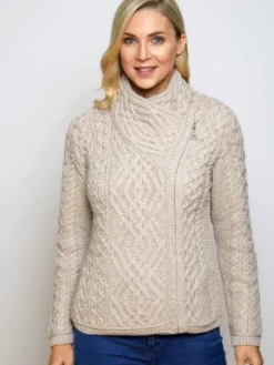 Fashion Sweater Shop Cable Knit Side Zip Cardigan Parsnip