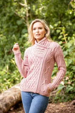 Best Sweater Shop Cable Knit Side Zip Pink