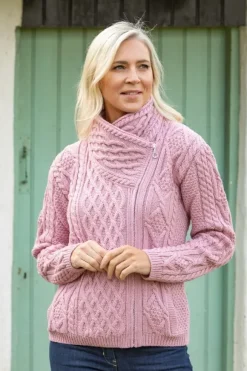 Best Sweater Shop Cable Knit Side Zip Pink