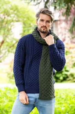 Fashion Sweater Shop Cable Knit Unisex Scarf Army Green - 100% Merino Wool