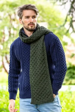 Fashion Sweater Shop Cable Knit Unisex Scarf Army Green - 100% Merino Wool