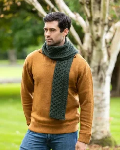 Fashion Sweater Shop Cable Knit Unisex Scarf Army Green - 100% Merino Wool