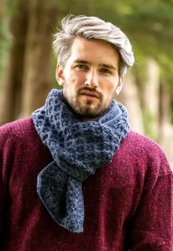 Best Sweater Shop Cable Knit Unisex Scarf Denim Marl - 100% Merino Wool