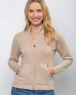 Sale Sweater Shop Cashmere and Merino Full Zip Cardigan Camel