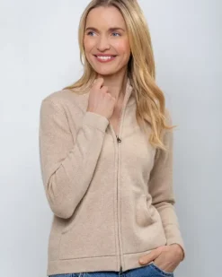 Sale Sweater Shop Cashmere and Merino Full Zip Cardigan Camel