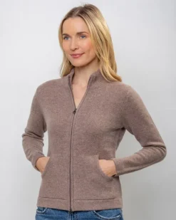 New Sweater Shop Cashmere and Merino Full Zip Cardigan Light Brown