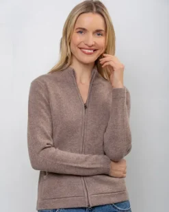 New Sweater Shop Cashmere and Merino Full Zip Cardigan Light Brown