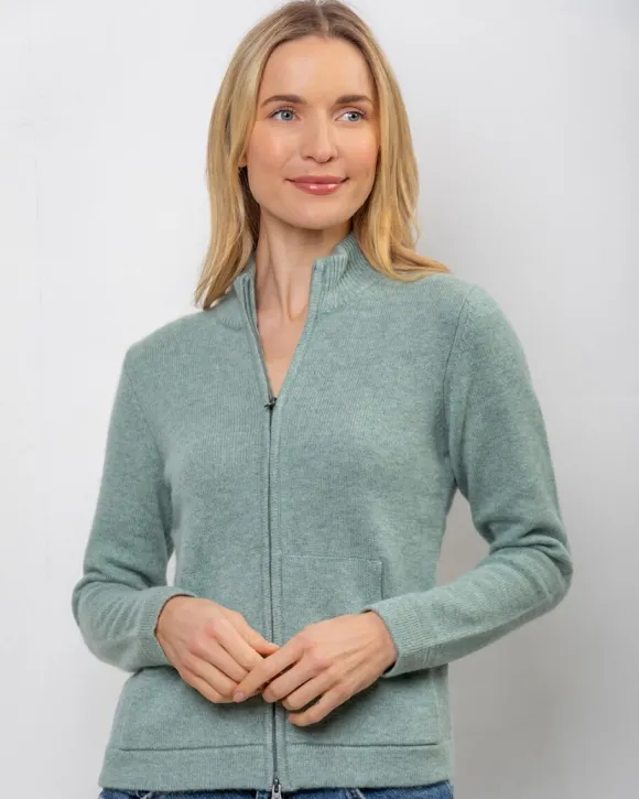 Clearance Sweater Shop Cashmere and Merino Full Zip Seagreen