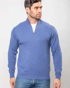 Clearance Sweater Shop Cashmere and Merino Wool 1/2 Zip Sweater Denim