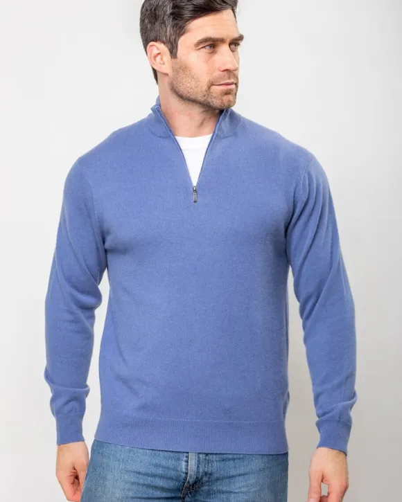 Clearance Sweater Shop Cashmere and Merino Wool 1/2 Zip Sweater Denim