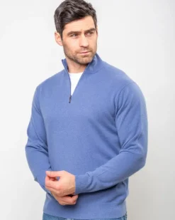 Clearance Sweater Shop Cashmere and Merino Wool 1/2 Zip Sweater Denim