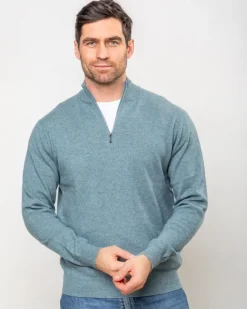 Discount Sweater Shop Cashmere and Merino wool 1/2 Zip Sweater Glacier
