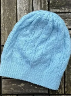 Best Sweater Shop Cashmere Cable Knit Beanie Sky Blue