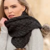 Fashion Sweater Shop Charcoal Pom Pom Aran Scarf