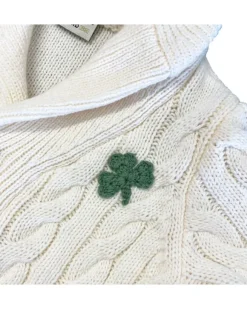 Hot Sweater Shop Cream Cable Knit Kids Cardigan with Shamrock