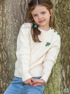 Sale Sweater Shop Cream Cable Knit Kids Sweater with Shamrock