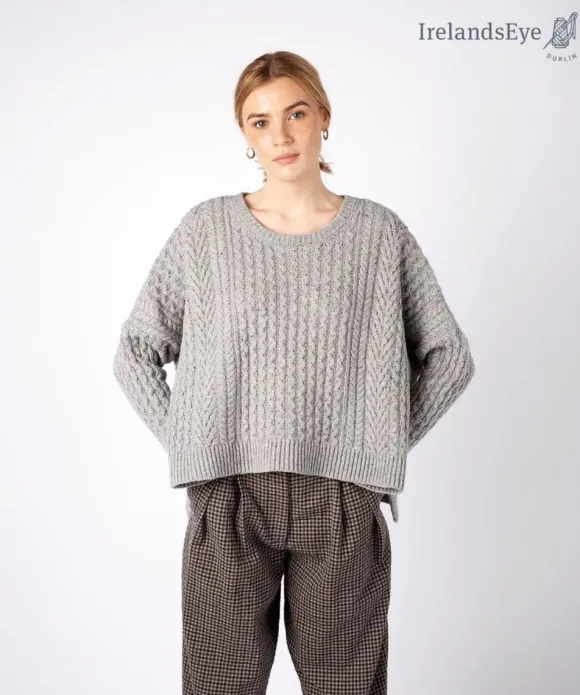 Online Sweater Shop Cropped Aran Sweater Pearl Grey