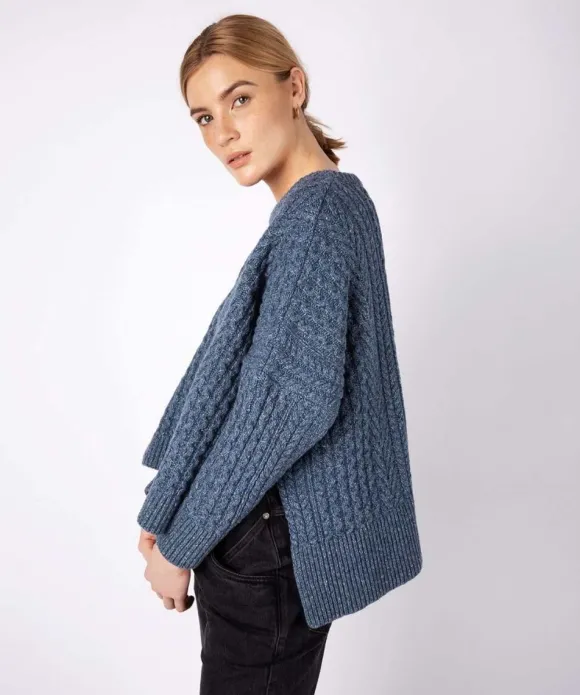 Outlet Sweater Shop Cropped Aran Sweater Sea Spray Blue
