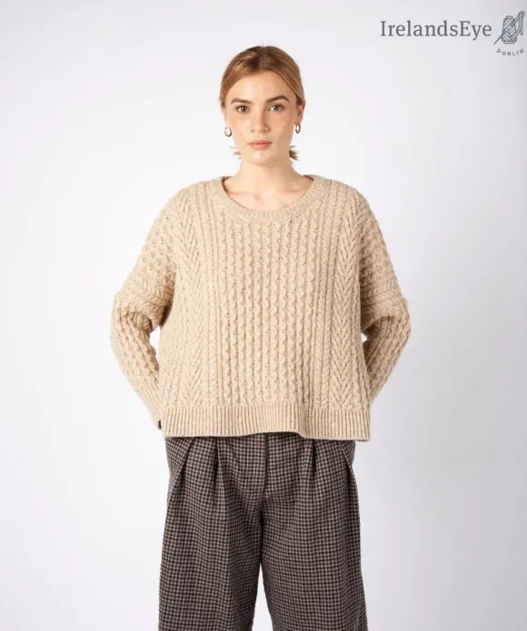 New Sweater Shop Cropped Aran Sweater Seashell