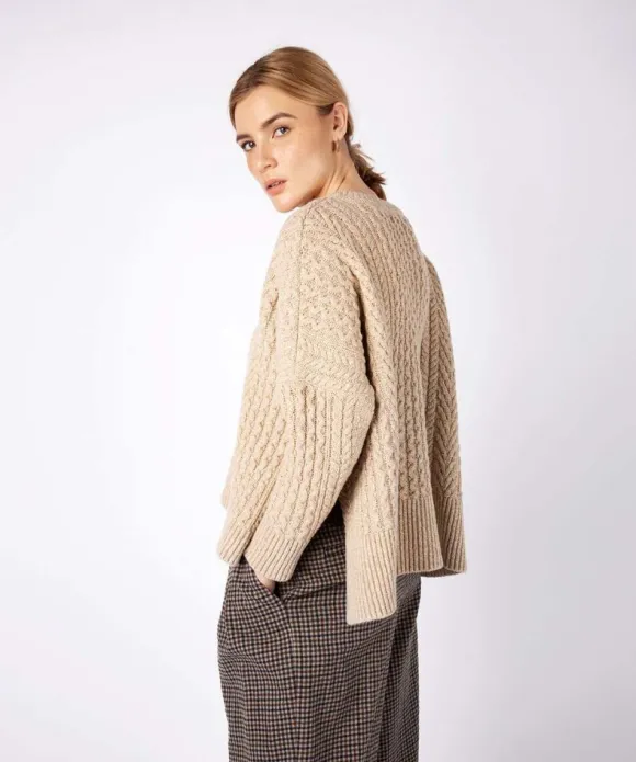 New Sweater Shop Cropped Aran Sweater Seashell