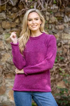 Hot Sweater Shop Extra Fine Merino Ladies Roll Neck Sweater Pink