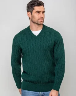 Hot Sweater Shop Extra Fine Merino Wool v Neck Sweater Forest Green