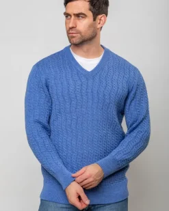 Sale Sweater Shop Extra Fine Merino Wool V Neck Sweater Sky Blue