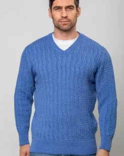 Sale Sweater Shop Extra Fine Merino Wool V Neck Sweater Sky Blue