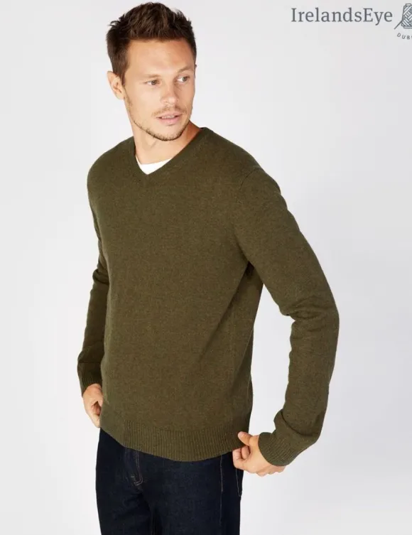 Clearance Sweater Shop Extra Fine V Neck Sweater Green