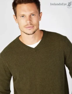 Clearance Sweater Shop Extra Fine V Neck Sweater Green