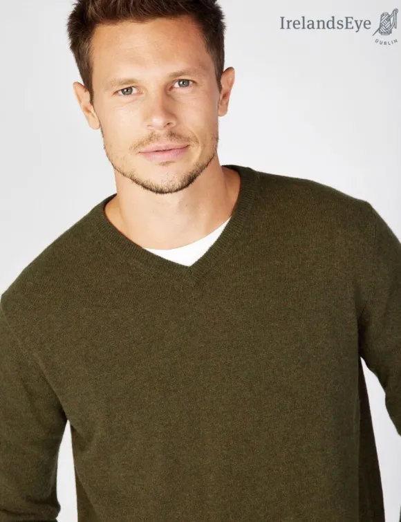 Clearance Sweater Shop Extra Fine V Neck Sweater Green
