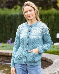 Discount Sweater Shop Fairisle Merino Wool Cardigan Aqua