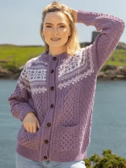 New Sweater Shop Fairisle Merino Wool Cardigan Lavender