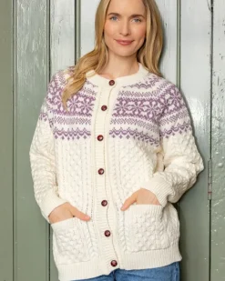 Outlet Sweater Shop Fairisle Merino Wool Cardigan - Natural